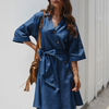 Fashion Lapel Single-Breasted Lace-Up Casual Denim Dress