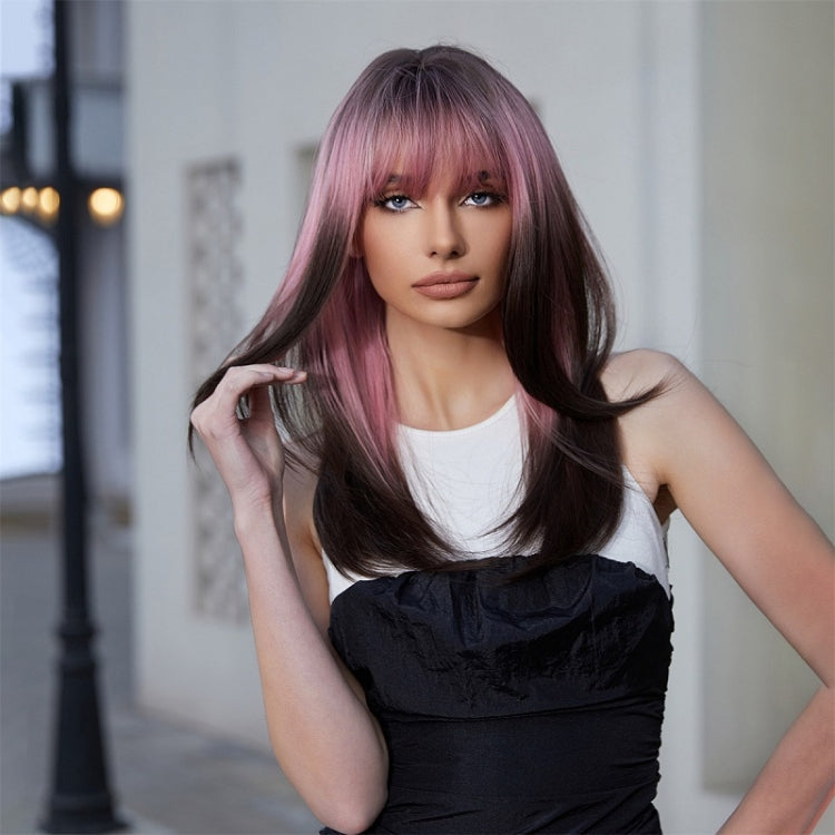 Cosplay Punk Style Gradient Long Straight Wig with Bangs