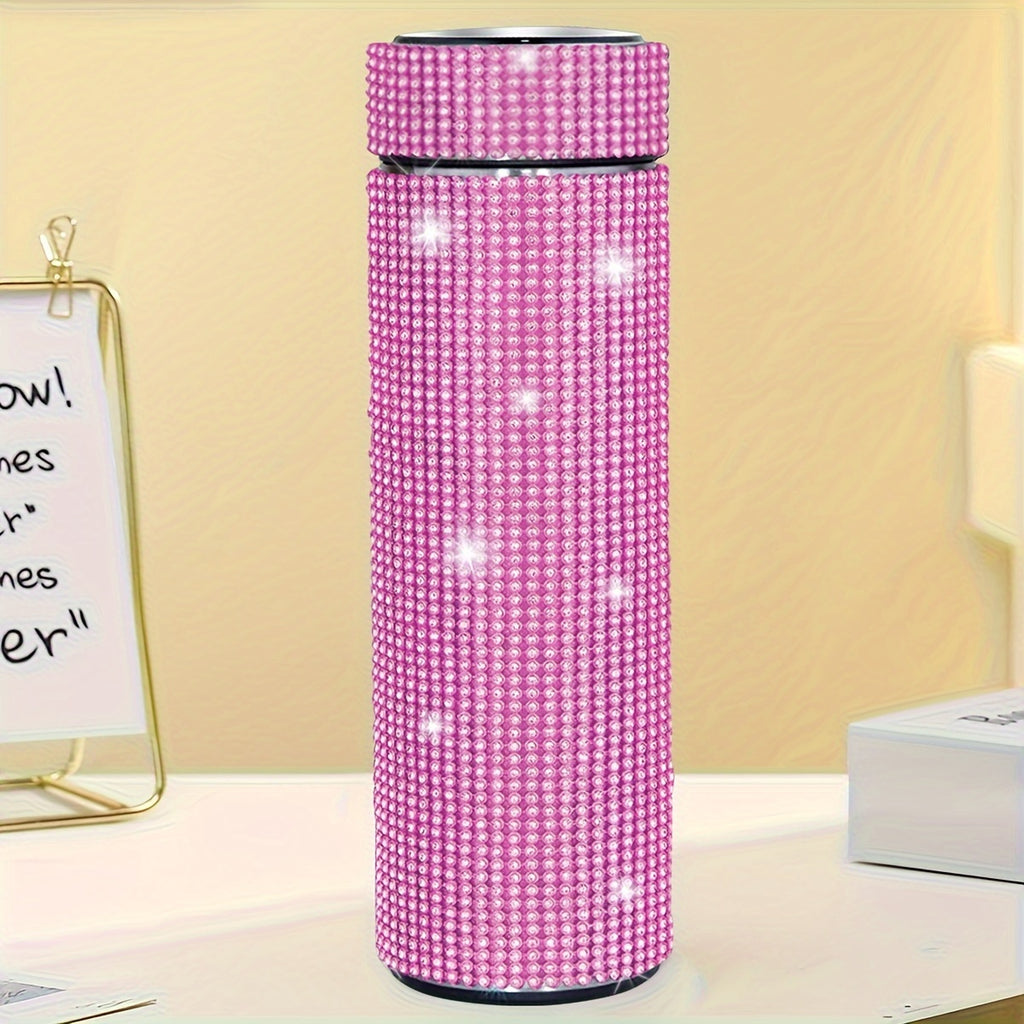 1pc, Sparkling Studded Vacuum Flask, 17oz/500ml Stainless Steel Insulated Water Bottles, Travel Thermal Cups, For Hot And Cold Beverages, Summer Winter Drinkware, Gifts, FS