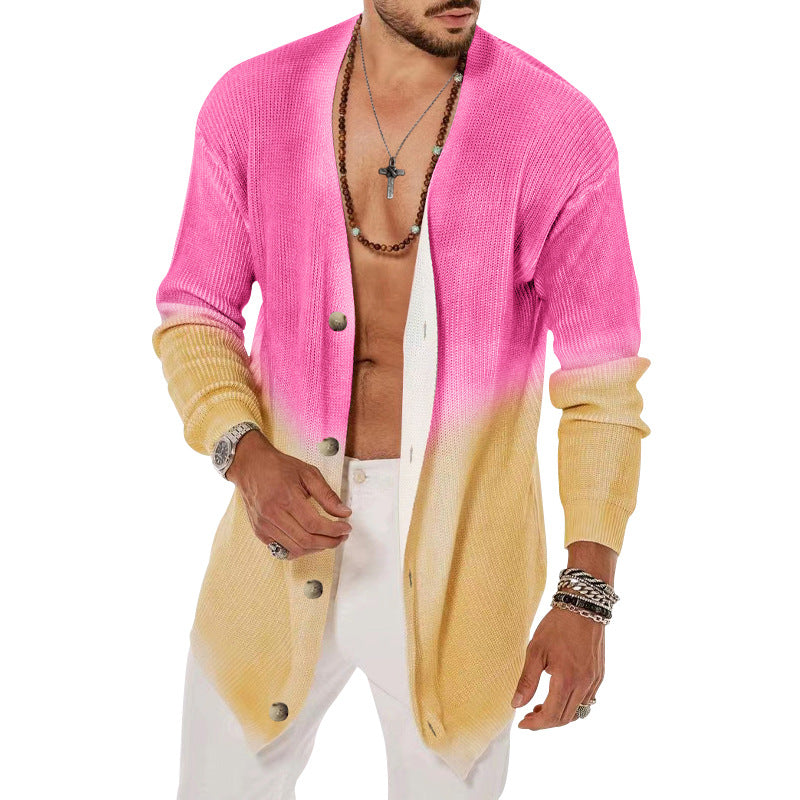 Men's Fashion Tie Dyed Five Color Long Sleeved Cardigan