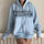 Fashion Printing Contrast Color Hooded Sweater Cardigan