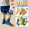 10-Pair Pack Children's Cute Bear and Striped Cartoon Calf-Length Socks, Polyester Blend Comfort Fit for All Seasons,FS
