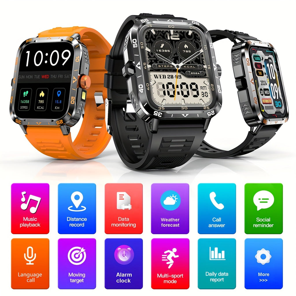 Smartwatch for Men Outdoor Sports - 4.95cm Full Touch Display, Built-in Flashlight & LED Lighting, 100+ Modes, Multi-Language Support, Call & Message Alerts, Compatible for iPhone & for Android FS
