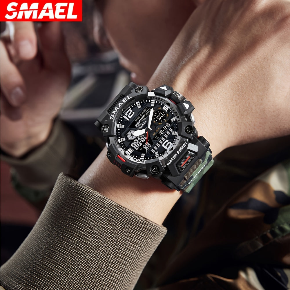 SMAEL Off-road Camouflage Men's Large Dial Watch, Luminous,, Alloy Dual Display Watch FS