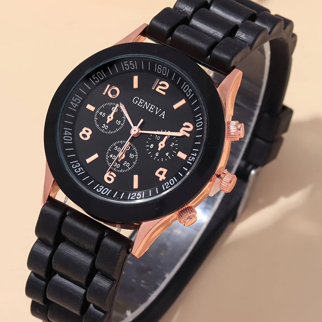 3pcs/set, Fashion Silicone Strap Quartz Wrist Watch Set, Ideal For Holiday Gift FS