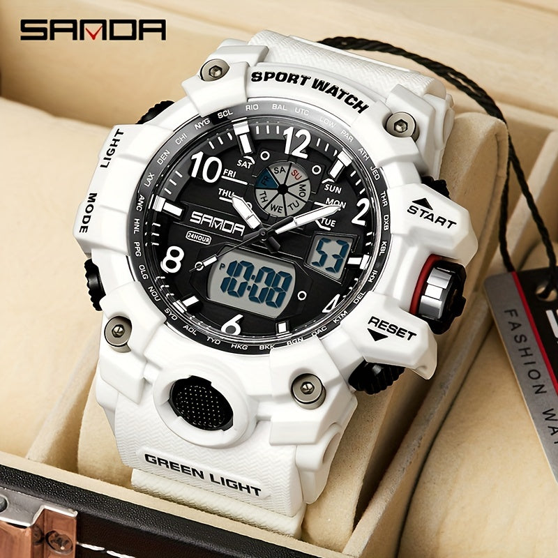 SANDA Men's Watch, Multi Display LED Digital Calendar Stop Watch Drop Resistant Watch FS