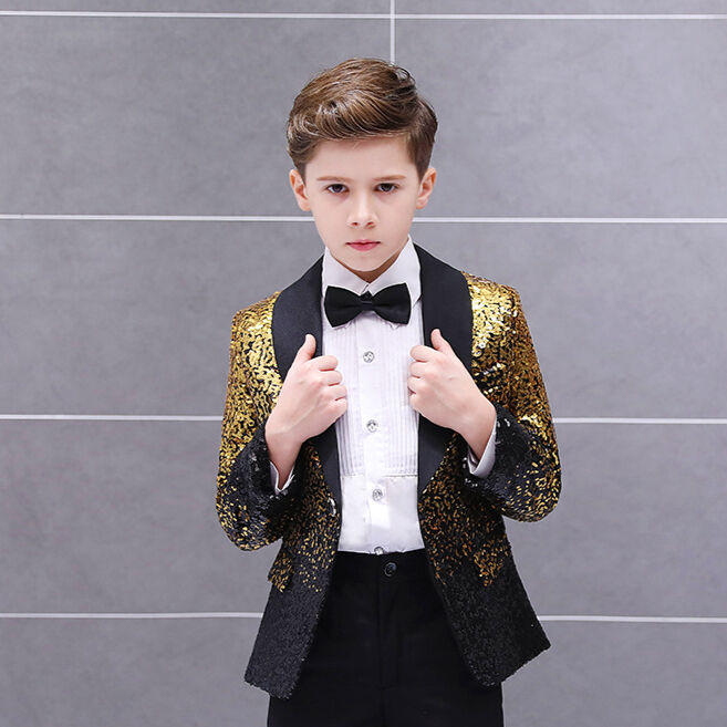 Toddler Boy 3-12years Coats & Jackets Gradient Sequin Kids Boys Tops Boy Stage Catwalk Piano Performance Boy Suit Top