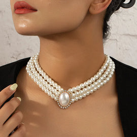Temperament Multilayer Pearl Rhinestone Necklace
