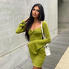 Buy 1 Get 1 Women Fashion Solid Color Long Sleeve Bodycon Mini Dress