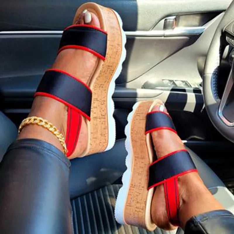 Women Fashion Round Toe Strappy Platform Sandals Plus Size