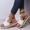 Women Casual Fashion Hollow Design Peep-Toe Slip On Wedge Platform Slippers