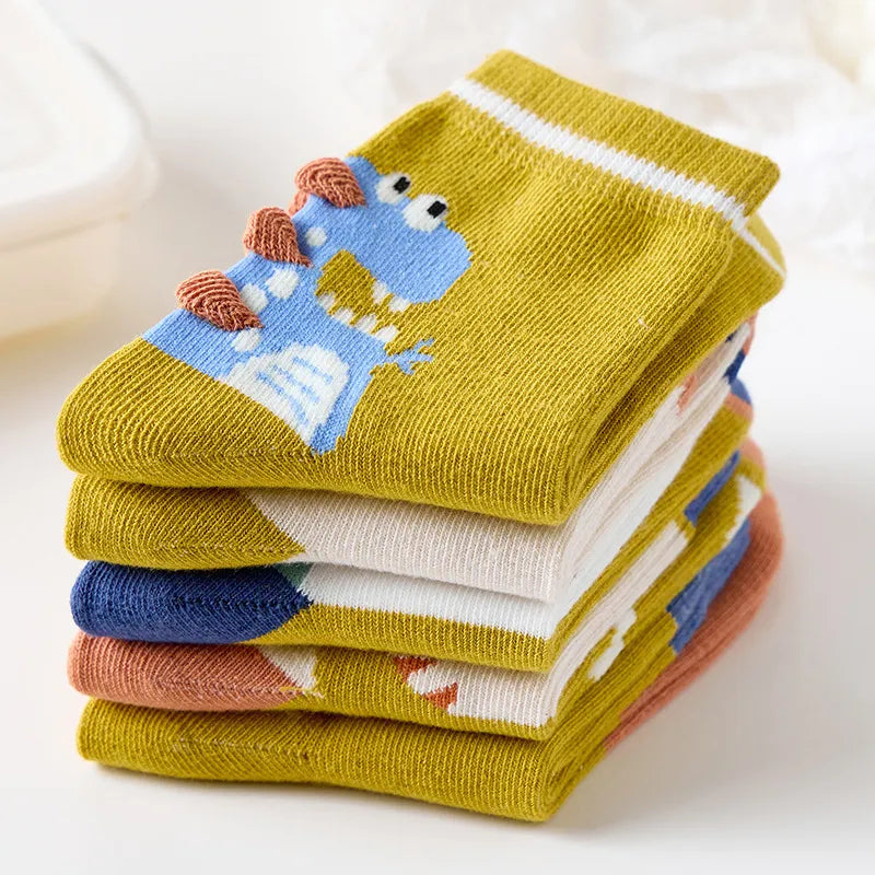 Buy 1 Get 1,  5 Pair Set Children Kids Baby Fashion Boys Dinosaur Breathable Socks