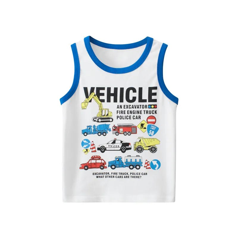 Buy 1 Get 1 Children Kids Baby Fashion Boys Casual Basic Sleeveless Cartoon Car Print T-Shirt