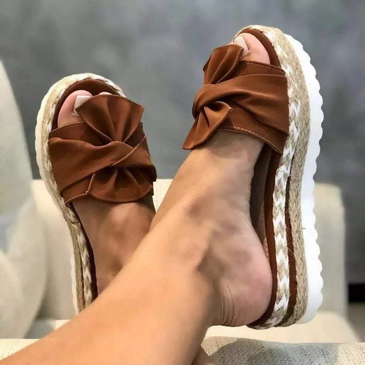 Women Fashion Casual Round Toe Bow Tie Platform Slippers