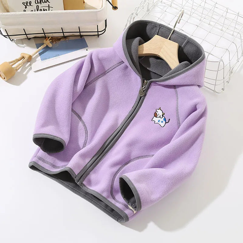 Kids Toddler Girls Boy Fashion Casual Sports Reversible Fleece Hooded Jacket