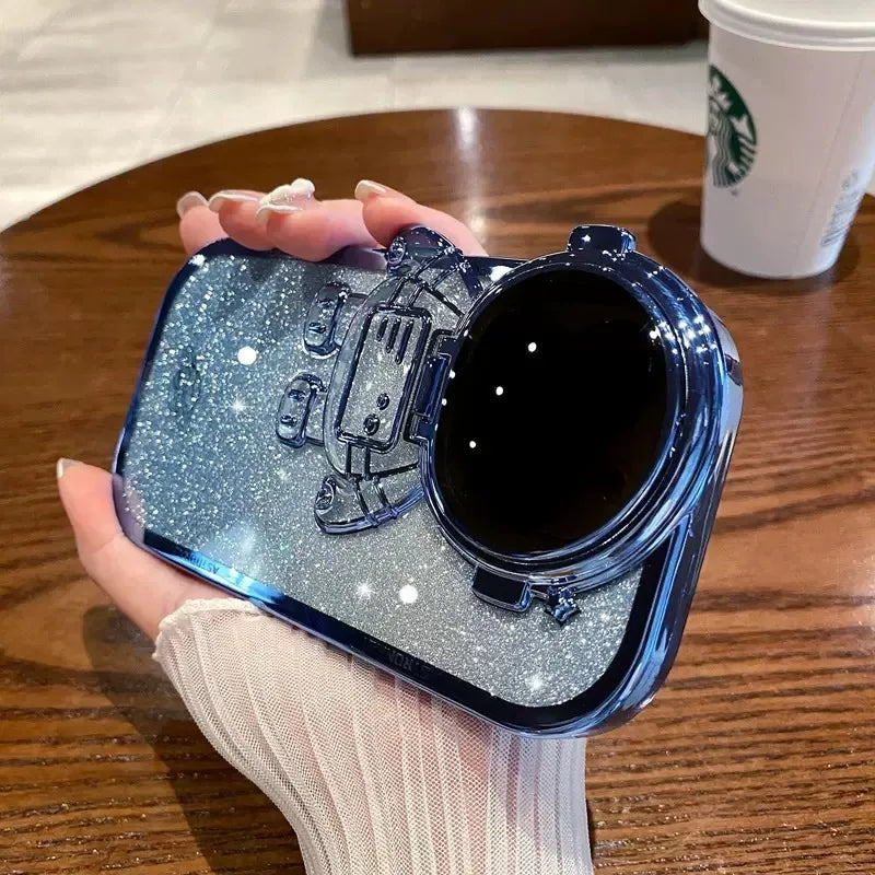 Buy 1 Get 1 Fashion Personality Astronaut Flip Lens Holder Electroplating Gradient Glitter Apple Case