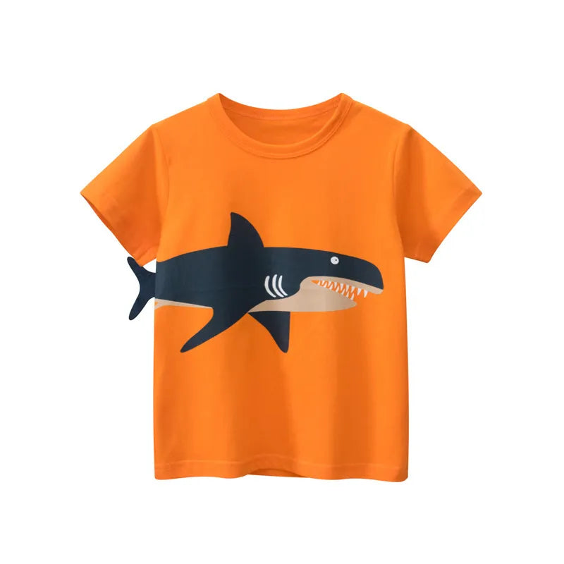 Buy 1 Get 1 Children Kids Baby Fashion Boys Casual Basic Short Sleeve Cartoon Shark Print T-Shirt