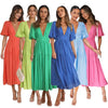 Women Casual Elegant V-Neck Solid Color Puff Sleeve Maxi Dress