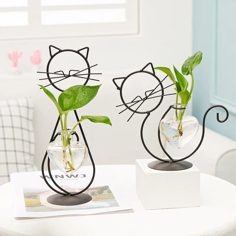 Simple Home Creative Cat Iron Hydroponic Flower Arrangement Vase 2 pcs Black Color