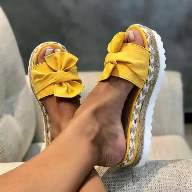 Women Fashion Casual Round Toe Bow Tie Platform Slippers