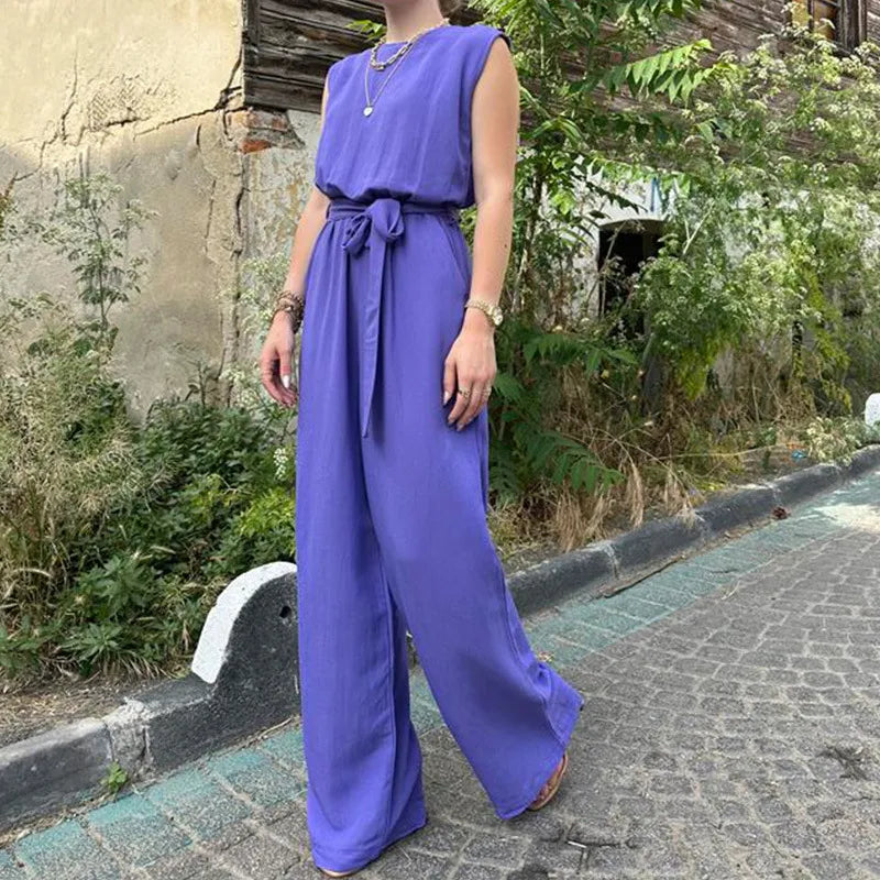 Women'S Casual Solid Color Sleeveless Wide-Leg Jumpsuits