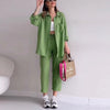 Women Fashion Casual Solid Color Long-Sleeved Shirt Top Lace-Up Pants Two-Piece Set
