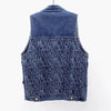 Women Fashion Alphabet Print Lapel Denim Vest