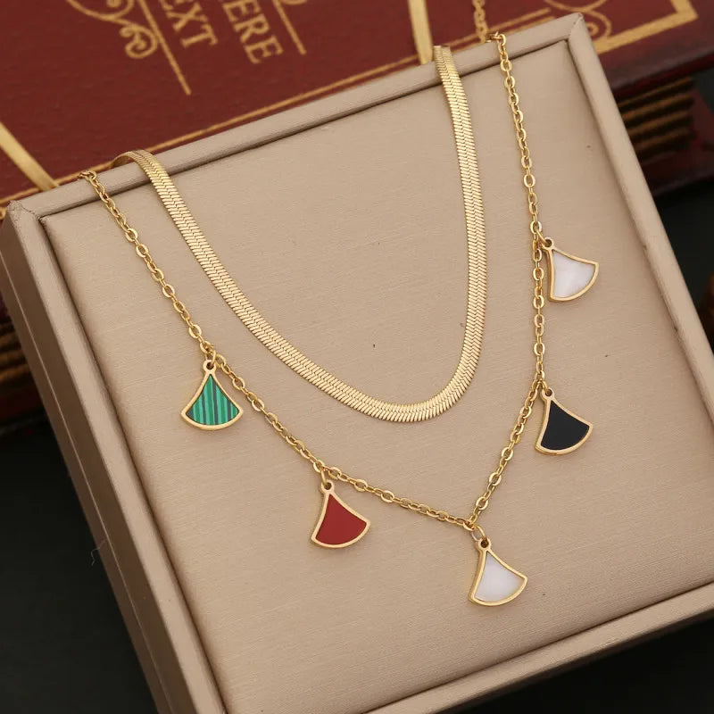 Women's Fashion Double Layer Butterfly Star Moon Stainless Steel Necklace