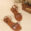Women Round Toe Leopard One Word Belt Buckle Casual Flat Sandals Large Size