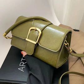 Women Fashionable Casual Bright Green Flap Square PU Shoulder Bag