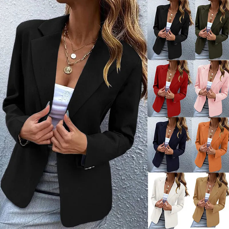 Ladies Casual Long Sleeve Solid Color One Button Blazer