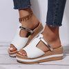 Women Casual Fashion Hollow Design Peep-Toe Slip On Wedge Platform Slippers