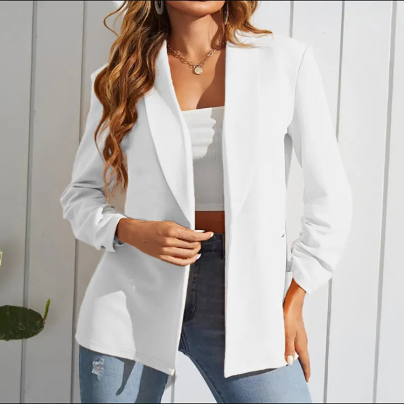 Women Spring Autumn Fashion Casual Solid Color Lapel Blazer