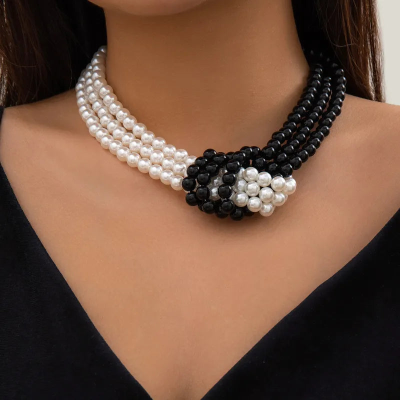 Retro Stitching Knot Multi-Layer Imitation Pearl Necklace