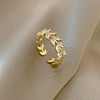 3pcs Women Fashion Simple Leaves Rhinestone Opening Adjustable Ring