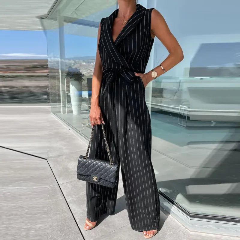 Elegant Women Office Chic Sleeveless Surprisingly Lapel Jumpsuits