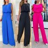 Elegant Women Backless Loose Elastic Waist Solid Color Office Jumpsuits