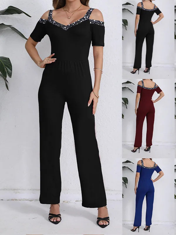 Women Fashion Off-Shoulder Wide-Leg Jumpsuit