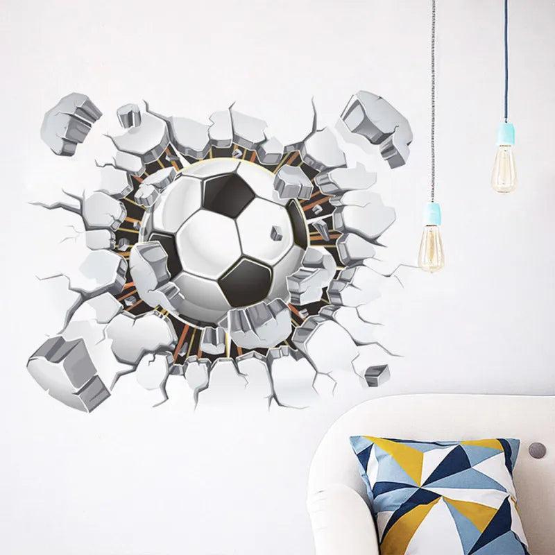 Living Room Background Wall Sticker Bedroom Football Broken Wall Wall Sticker (2 Stickers)