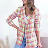 Autumn Winter Women Fashion Casual Plaid Long Sleeve Pocket Printed Double-Breasted Suit Jacket Blazers