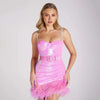 Women Sexy Feather Sequins Hangtag Party Dress