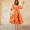 Women'S Sexy Printed Off-Shoulder Puff Sleeve Dress