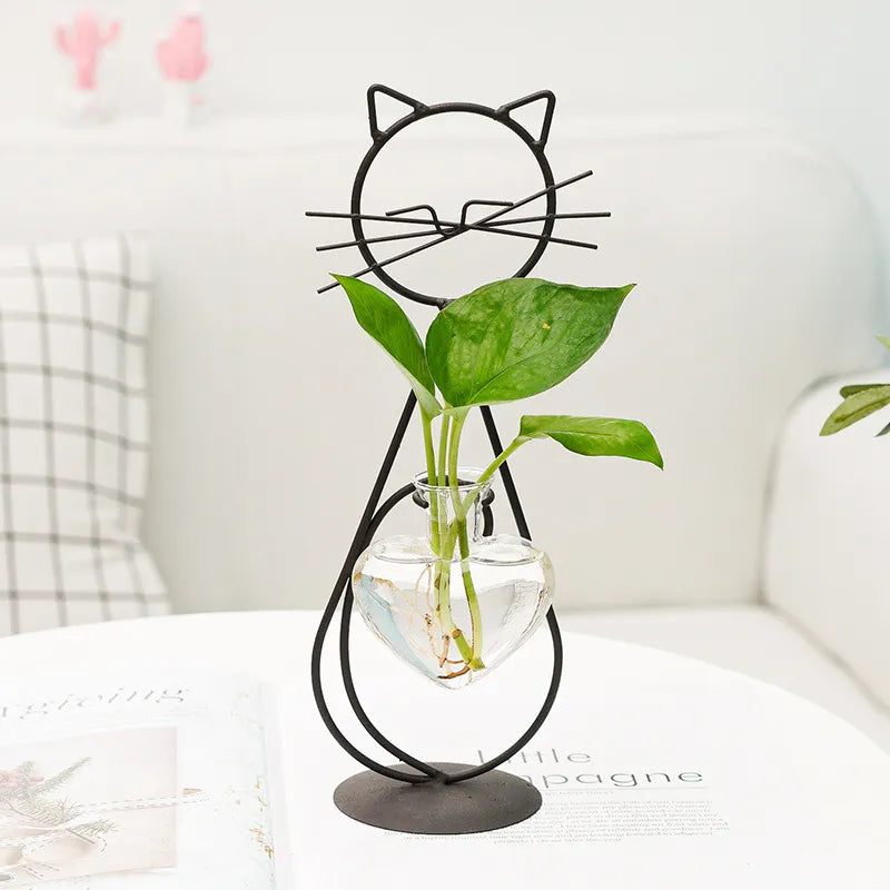 Simple Home Creative Cat Iron Hydroponic Flower Arrangement Vase 2 pcs Black Color