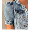 Women Fashion Vintage Frayed Denim Short Sleeve Single-Breasted Jacket