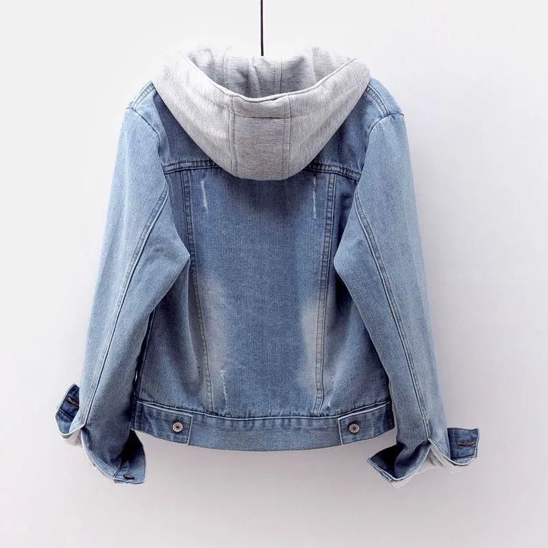 Women Fashion Winter Plush Denim Hooded Coat