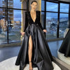 Women Sexy Long Sleeve Sequin V-Neck Split Party Dress