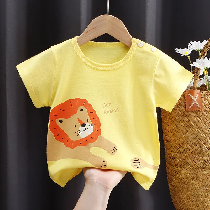 Buy 1 Get 1 Kids Baby Toddler Boys Girls Casual Cute Cartoon Print Short Sleeve Round Neck T-Shirt