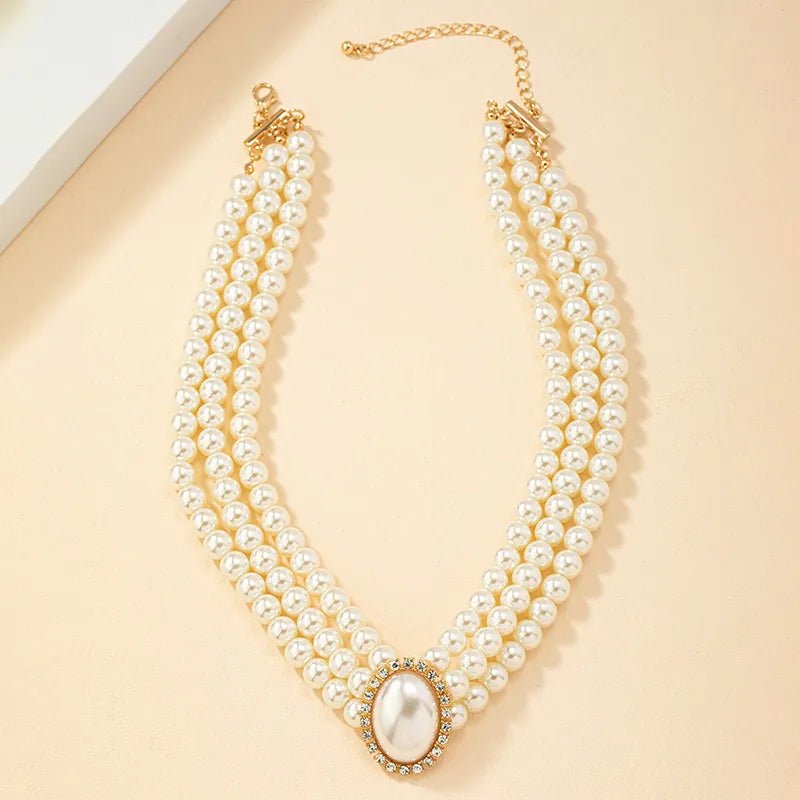 Temperament Multilayer Pearl Rhinestone Necklace