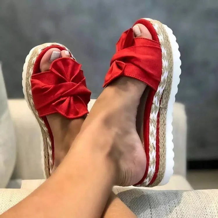 Women Fashion Casual Round Toe Bow Tie Platform Slippers