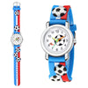 Kids 3d Floating Sculpture Tape Football Pattern Stripe Strap Quartz Watch